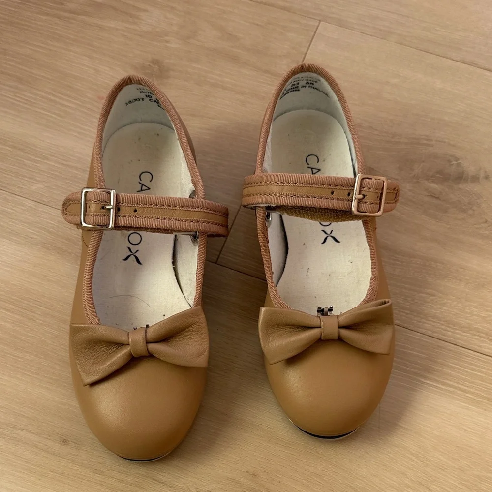 Capezio Girls' Tan Tap Shoes with removable Bow Accent 3800 Mary Jane Tap Shoe